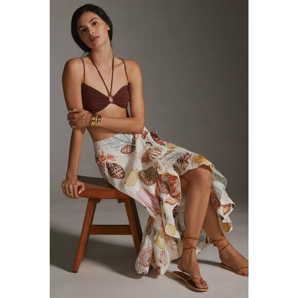 New Anthropologie Maeve A-Line Wrap Midi Skirt $170 PLUS 16W Sea Shell - Picture 6 of 7